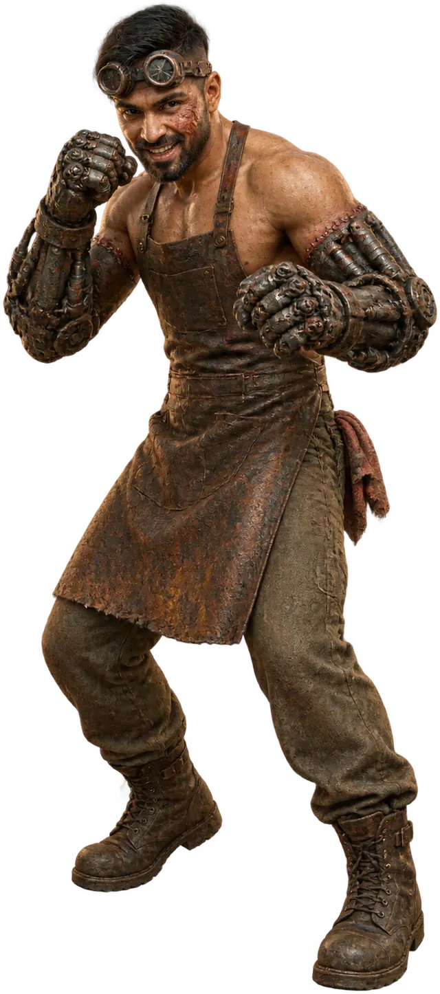 Isaiah Kapoor with both cast-iron fists raised